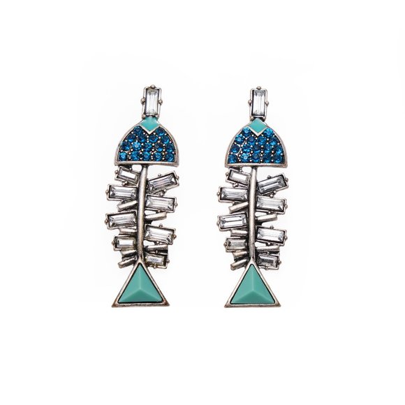Zara Jewelry Zara Blue Teal Fishbone Crystal Earrings Poshmark